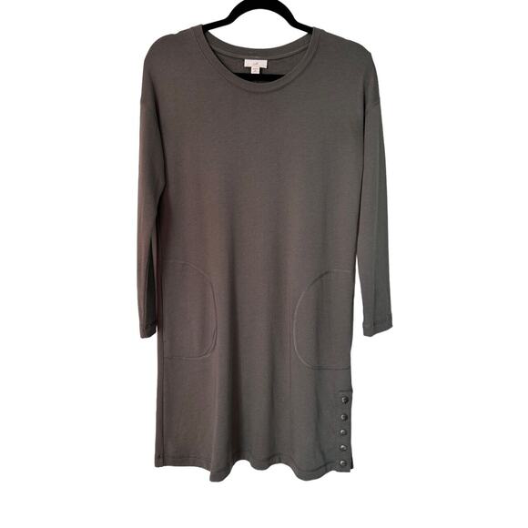 J. Jill Petite French Terry Peat Moss Green Dress SP Minimalist Capsule Staple - Picture 1 of 14